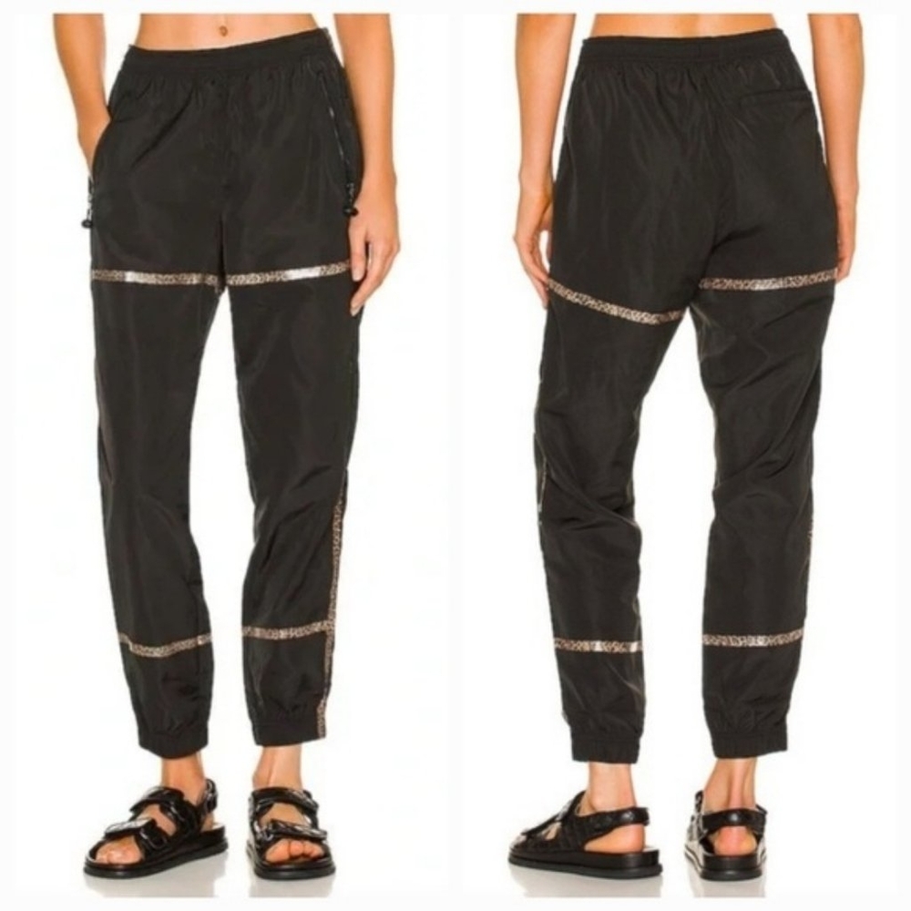EUC Adam Selman Sport Womens Black Taped Track Pants Joggers Animal Print Size S